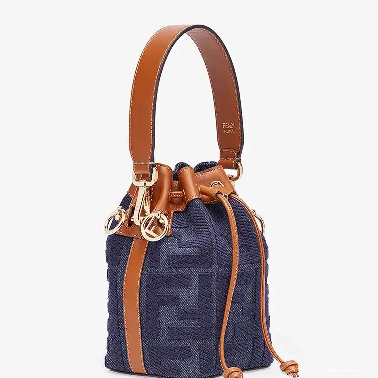 Cheap In Canvas Motif Mon Fendi Bucket Tresor Blue FF Mini Bag 0406